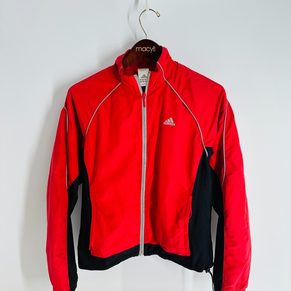 Adidas Climalite Stand Collared Full‎ Zip Activewear Track Jacket Red Black SZ M